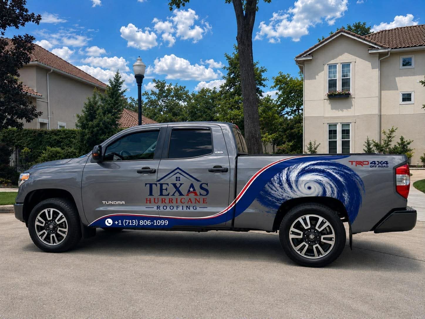 Texas Hurricane Roofing branded company truck